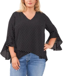 Vince Camuto Plus Size Polka-Dot Flutter-Sleeve Blouse