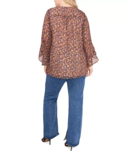 Vince Camuto Plus Size Printed Ruffle-Cuff 3/4-Sleeve Blouse -CeCe cloth-shop 22371060 fpx