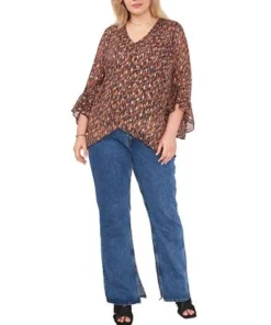 Vince Camuto Plus Size Printed Ruffle-Cuff 3/4-Sleeve Blouse -CeCe cloth-shop 22371062 fpx