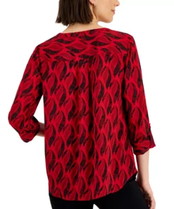JM Collection Women's Flicker Print Y-Neck Top, Created For Macy's -CeCe cloth-shop 22371281 fpx