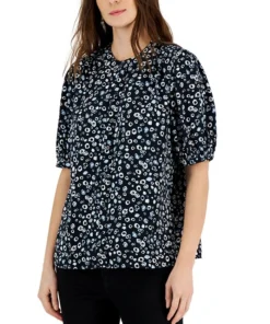 Alfani Women's Band-Collar Elbow-Sleeve Top, Created For Macy's