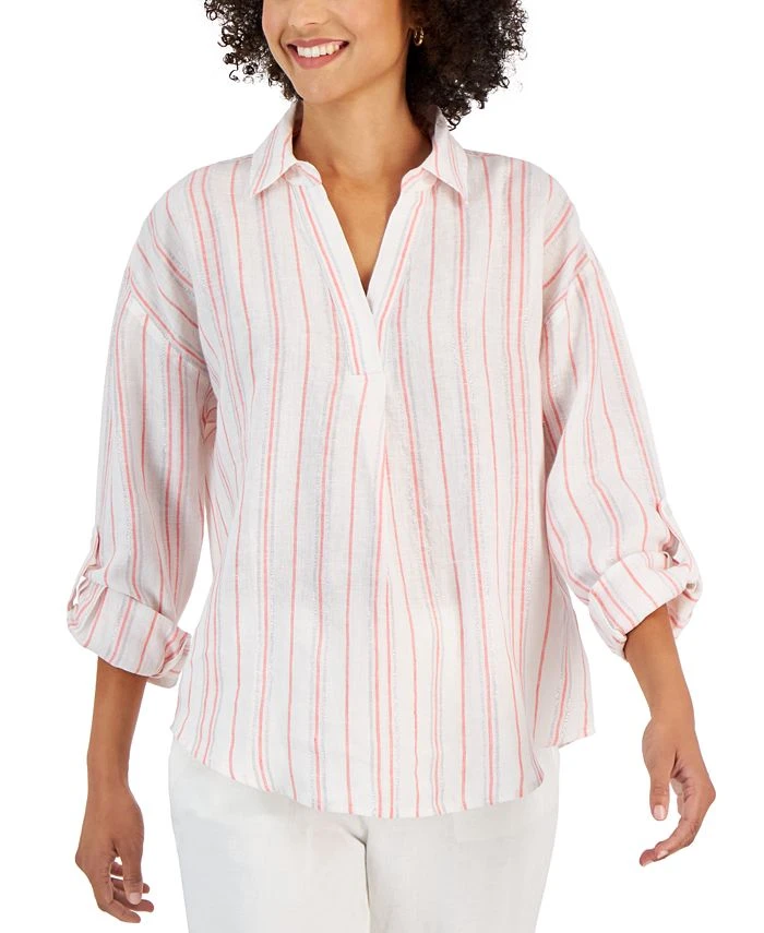 Charter Club Women's Linen Metallic-Stripe Top, Created For Macy's 1 Charter Club Women's Linen Metallic-Stripe Top, Created For Macy's