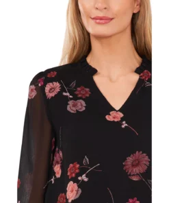 CeCe Women's Ruffled V-neck Floral Blouse -CeCe cloth-shop 22417142 fpx