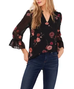 CeCe Women's Ruffled V-neck Floral Blouse