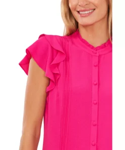 CeCe Women's Short Sleeve Pin-tuck Ruffled Button-up Blouse 7 CeCe Women's Short Sleeve Pin-tuck Ruffled Button-up Blouse -CeCe cloth-shop 22417175 fpx
