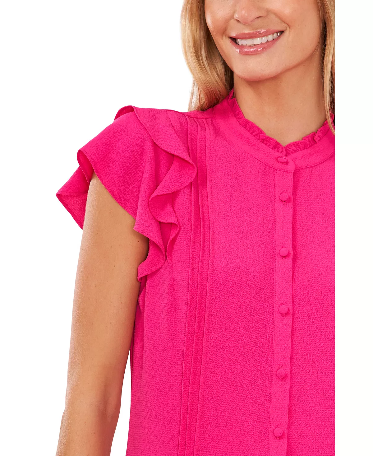 CeCe Women's Short Sleeve Pin-tuck Ruffled Button-up Blouse 3 CeCe Women's Short Sleeve Pin-tuck Ruffled Button-up Blouse - Image 3