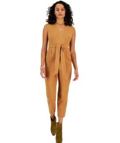 Bar III Women's V-Neck Tie-Waist Jumpsuit, Created For Macy's