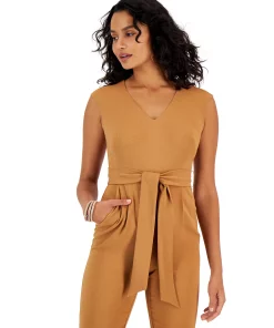 Bar III Women's V-Neck Tie-Waist Jumpsuit, Created For Macy's 8 Bar III Women's V-Neck Tie-Waist Jumpsuit, Created For Macy's -CeCe cloth-shop 22426546 fpx