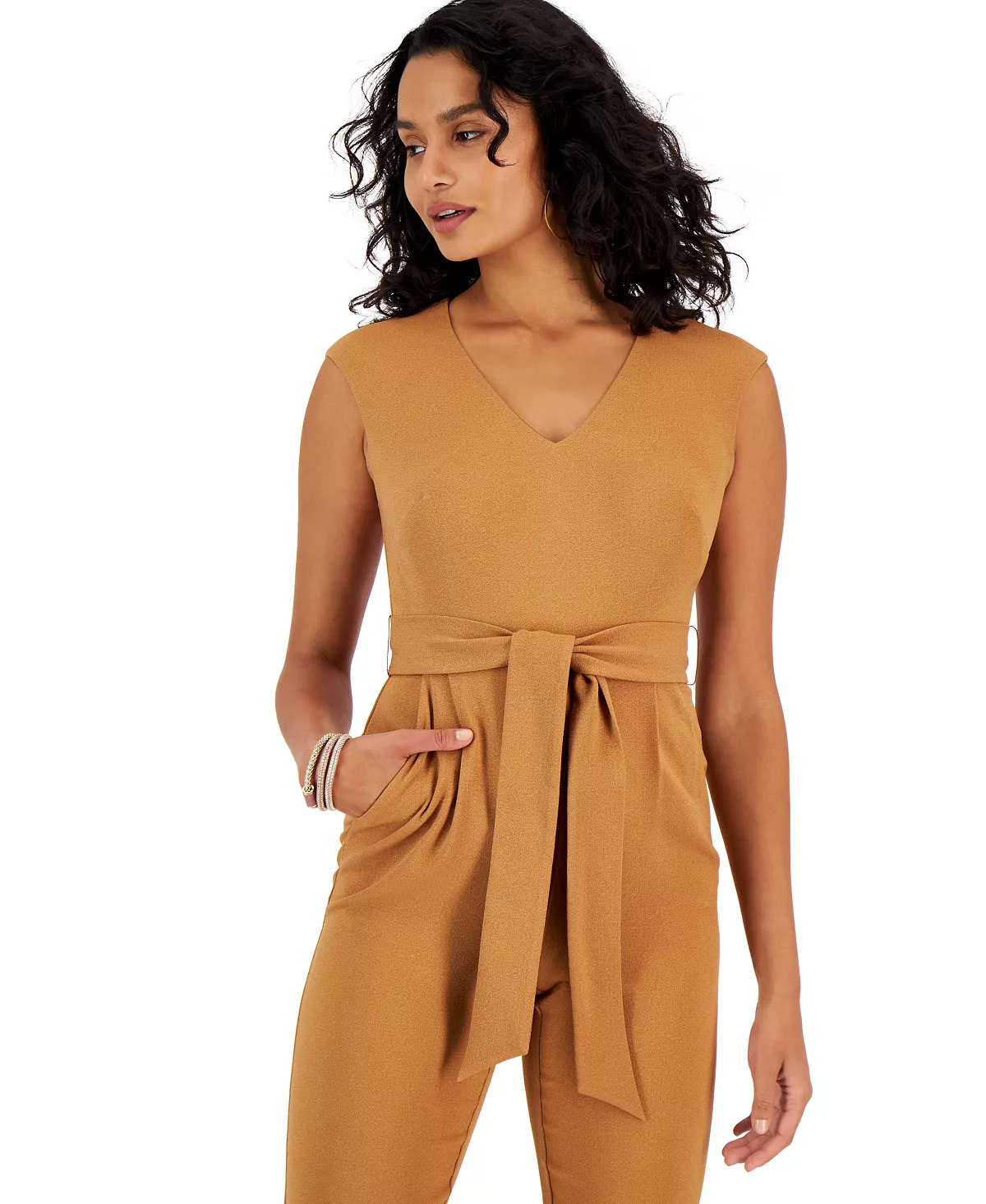 Bar III Women's V-Neck Tie-Waist Jumpsuit, Created For Macy's 4 Bar III Women's V-Neck Tie-Waist Jumpsuit, Created For Macy's - Image 4