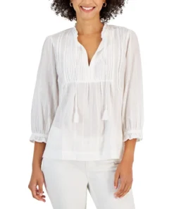 Charter Club Women's Tonal Metallic Peasant Top, Created For Macy's