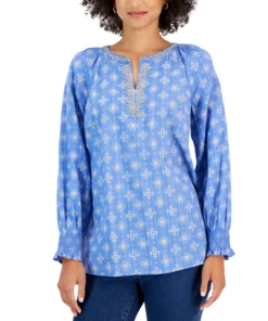 Charter Club Women's Woven Metallic-Stripe Tunic, Created For Macy's -CeCe cloth-shop 22427824 fpx