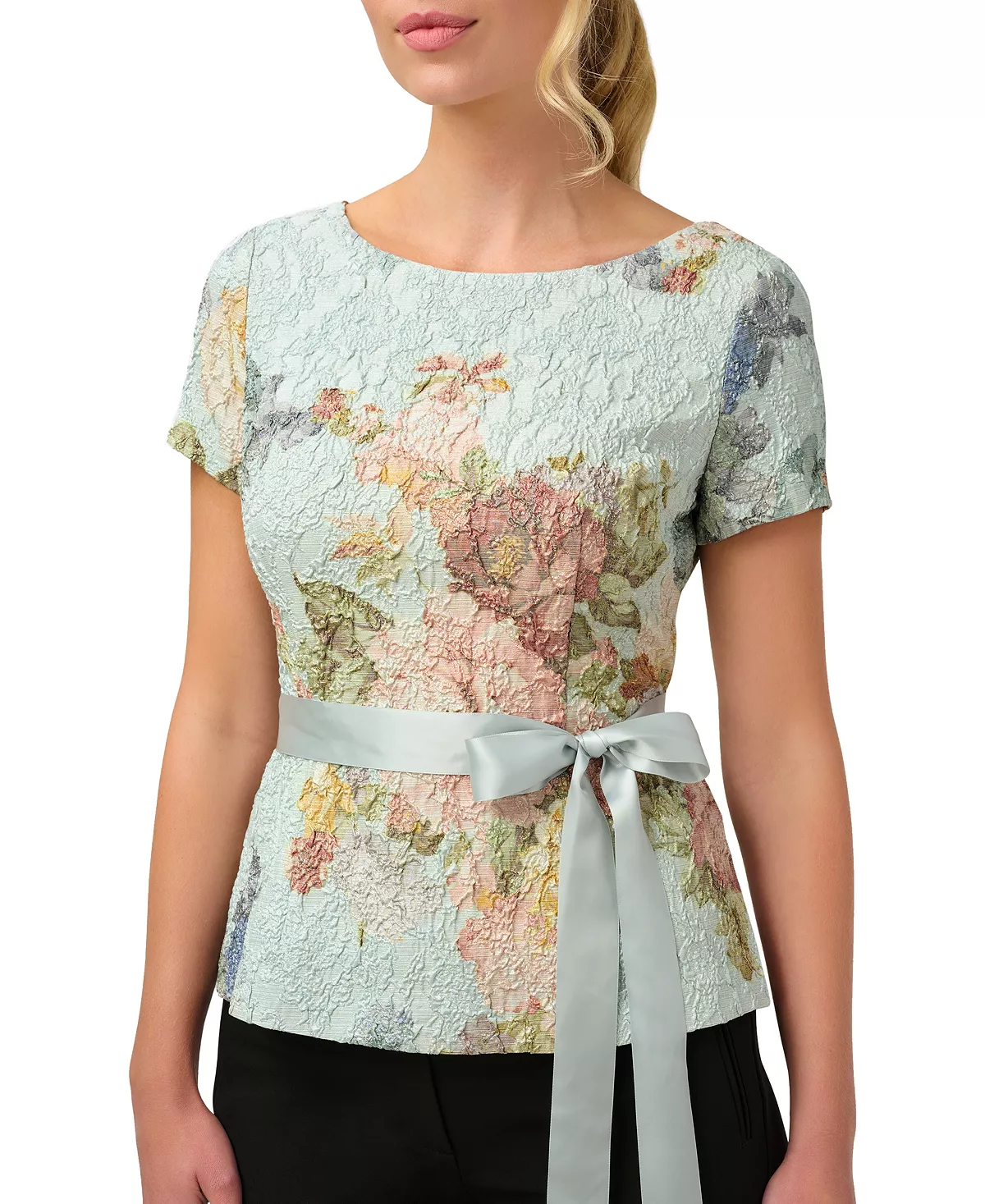 Adrianna Papell Women's Textured Floral-Print Top 4 Adrianna Papell Women's Textured Floral-Print Top - Image 4