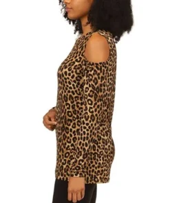 Michael Kors Women's Cheetah-Print Cold-Shoulder Top -CeCe cloth-shop 22450221 fpx