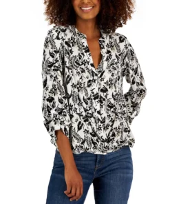 INC International Concepts Women's Botanical-Print Button-Up Long-Sleeve Shirt, Created For Macy's