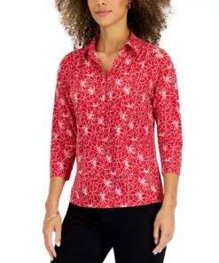 Charter Club Women's Delicate Petals Printed Polo, Created For Macy's