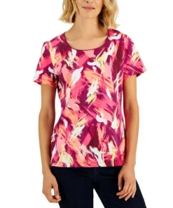 Karen Scott Women's Retro Wash Printed Relaxed Top, Created For Macy's