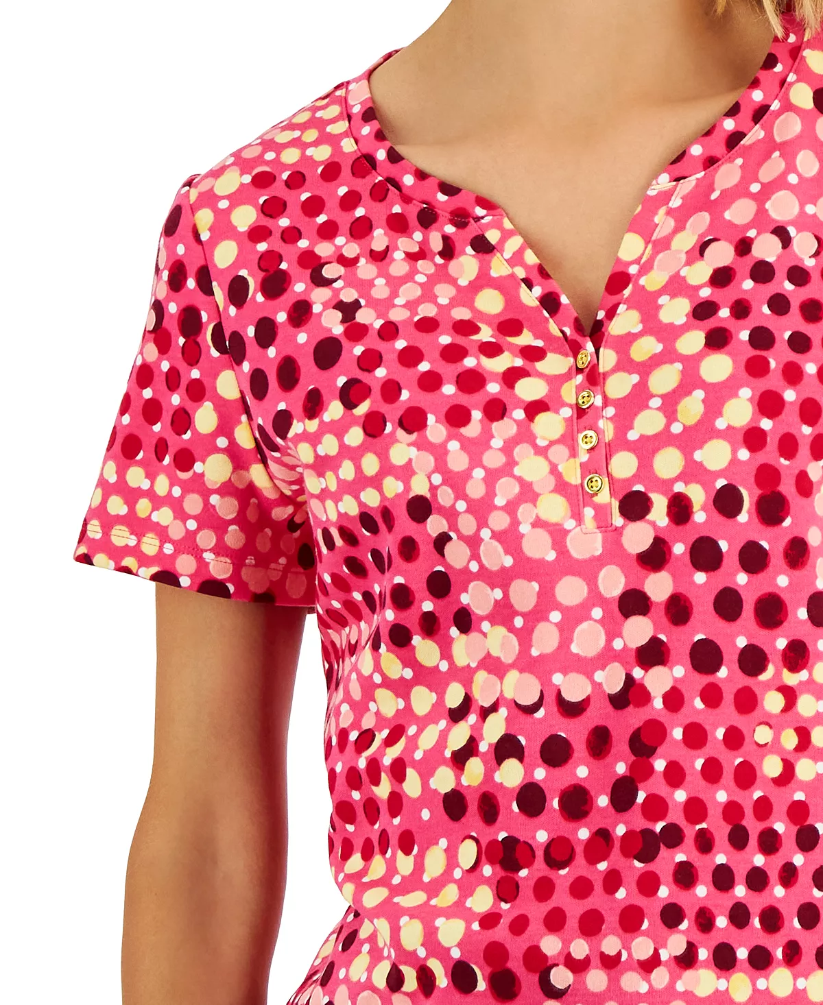 Karen Scott Women's Mod Dots Printed Knit Henley Top, Created For Macy's 3 Karen Scott Women's Mod Dots Printed Knit Henley Top, Created For Macy's - Image 3