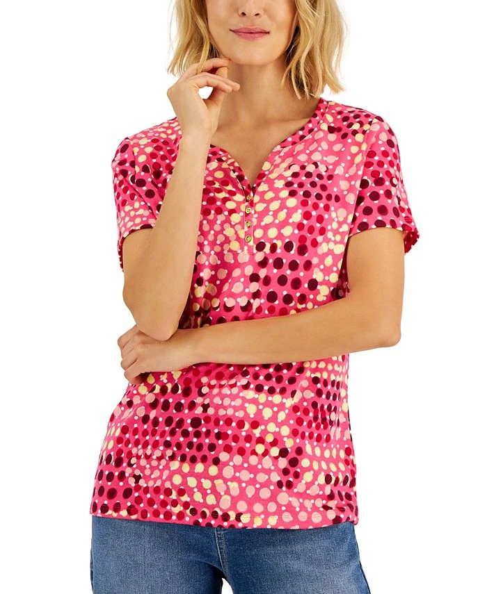 Karen Scott Women's Mod Dots Printed Knit Henley Top, Created For Macy's 1 Karen Scott Women's Mod Dots Printed Knit Henley Top, Created For Macy's