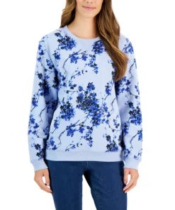 Karen Scott Women's Floral Fleece Sweatshirt, Created For Macy's 8 Karen Scott Women's Floral Fleece Sweatshirt, Created For Macy's -CeCe cloth-shop 22514662 fpx