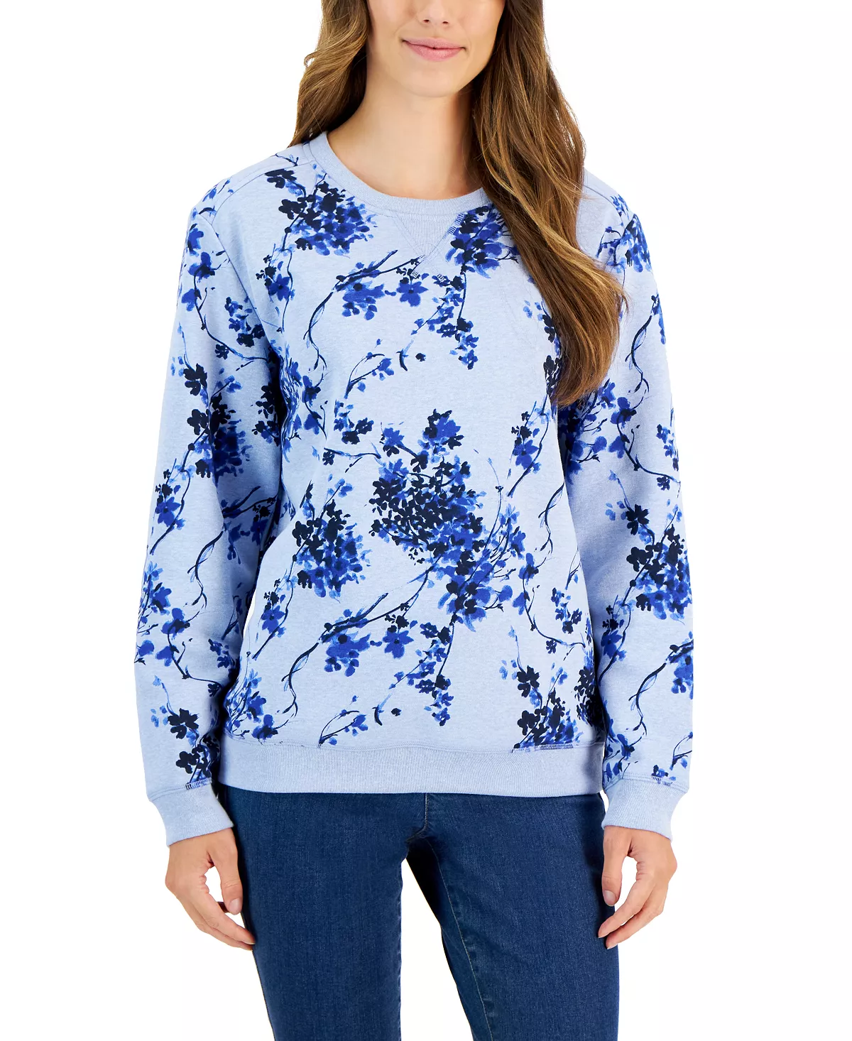 Karen Scott Women's Floral Fleece Sweatshirt, Created For Macy's 4 Karen Scott Women's Floral Fleece Sweatshirt, Created For Macy's - Image 4