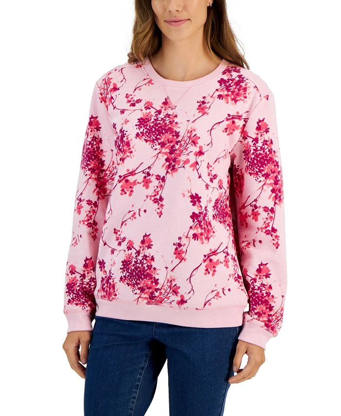 Karen Scott Women's Floral Fleece Sweatshirt, Created For Macy's 1 Karen Scott Women's Floral Fleece Sweatshirt, Created For Macy's