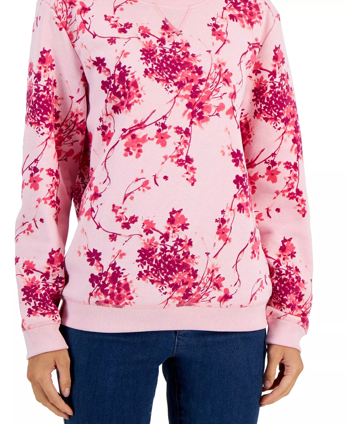 Karen Scott Women's Floral Fleece Sweatshirt, Created For Macy's 3 Karen Scott Women's Floral Fleece Sweatshirt, Created For Macy's - Image 3
