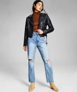 And Now This Women's Belted Faux-Leather Moto Jacket