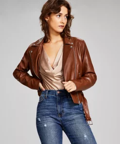 And Now This Women's Belted Faux-Leather Moto Jacket -CeCe cloth-shop 22541459 fpx