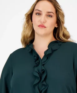 Bar III Plus Size Ruffled Split-Neck Blouse, Created For Macy's -CeCe cloth-shop 22541716 fpx
