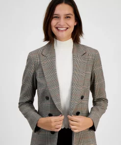 Bar III Women's Mini-Check-Print Faux-Double-Breasted Jacket, Created For Macy's -CeCe cloth-shop 22542435 fpx