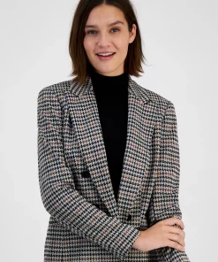 Bar III Women's Mini-Check-Print Faux-Double-Breasted Jacket, Created For Macy's -CeCe cloth-shop 22542442 fpx
