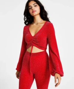 Bar III Women's Sparkling Caviar Long-Sleeve Crop Top, Created For Macy's -CeCe cloth-shop 22553259 fpx