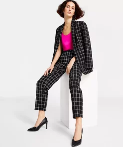 Bar III Women's Windowpane-Plaid Mid-Rise Pull-On Pants, Created For Macy's 8 Bar III Women's Windowpane-Plaid Mid-Rise Pull-On Pants, Created For Macy's -CeCe cloth-shop 22562833 fpx