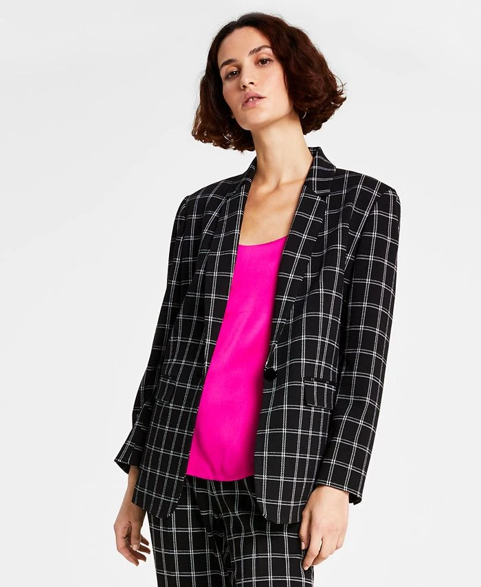 Bar III Women's Plaid Long-Sleeve Single-Button Boyfriend Blazer, Created For Macy's 1 Bar III Women's Plaid Long-Sleeve Single-Button Boyfriend Blazer, Created For Macy's