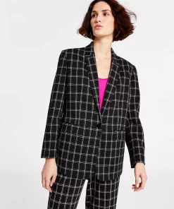 Bar III Women's Plaid Long-Sleeve Single-Button Boyfriend Blazer, Created For Macy's 6 Bar III Women's Plaid Long-Sleeve Single-Button Boyfriend Blazer, Created For Macy's -CeCe cloth-shop 22562870 fpx