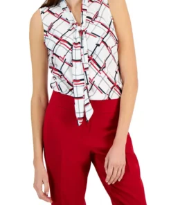 Kasper Women's Sleeveless Printed Tie-Neck Top