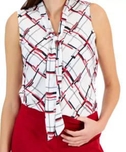 Kasper Women's Sleeveless Printed Tie-Neck Top -CeCe cloth-shop 22563933 fpx