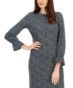 Kasper Women's Printed Boat-Neck Bell-Sleeve Top