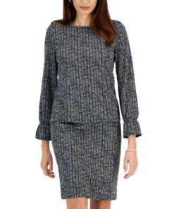 Kasper Women's Printed Boat-Neck Bell-Sleeve Top -CeCe cloth-shop 22564323 fpx