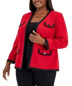 Kasper Plus Size Collarless Colorblocked Open-Front Blazer