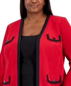 Kasper Plus Size Collarless Colorblocked Open-Front Blazer -CeCe cloth-shop 22567625 fpx
