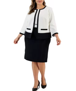 Kasper Plus Size Contrast-Trim Collarless Jacket -CeCe cloth-shop 22567637 fpx
