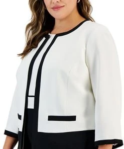 Kasper Plus Size Contrast-Trim Collarless Jacket -CeCe cloth-shop 22567641 fpx