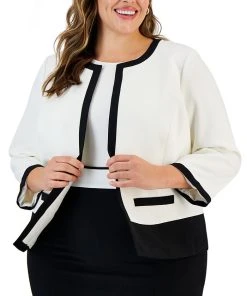 Kasper Plus Size Contrast-Trim Collarless Jacket
