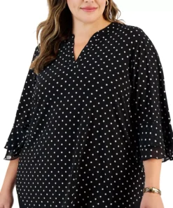 Kasper Plus Size Dot-Print Flutter-Sleeve Blouse -CeCe cloth-shop 22567915 fpx