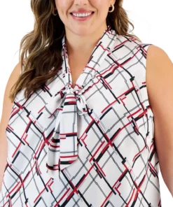 Kasper Plus Size Printed Sleeveless Tie-Neck Blouse -CeCe cloth-shop 22568003 fpx