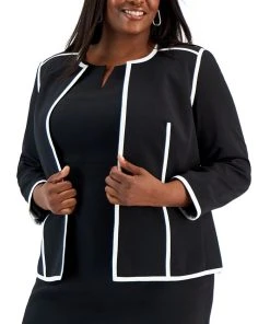 Kasper Plus Size Colorblocked Open-Front Long-Sleeve Blazer