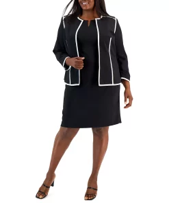 Kasper Plus Size Colorblocked Open-Front Long-Sleeve Blazer -CeCe cloth-shop 22568120 fpx