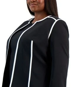Kasper Plus Size Colorblocked Open-Front Long-Sleeve Blazer -CeCe cloth-shop 22568121 fpx