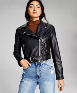 And Now This Women's Belted Faux-Leather Moto Jacket -CeCe cloth-shop 22595902 fpx